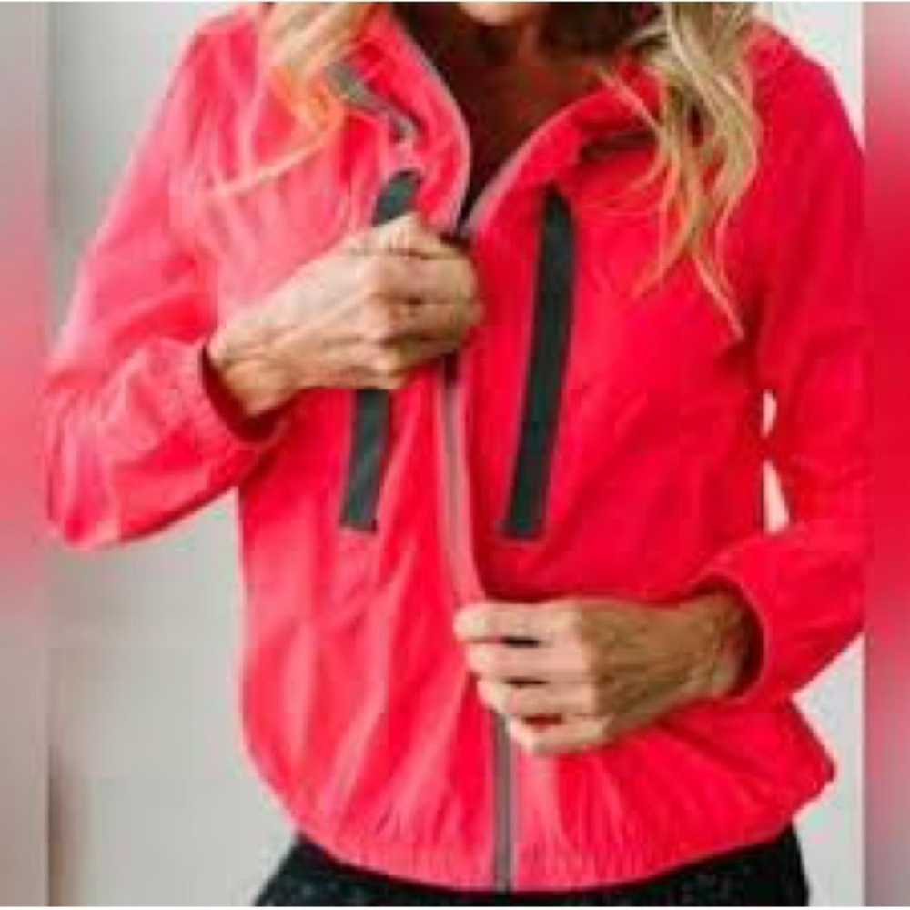 ZYIA Vibrant Windbreaker Jacket Coral Pink Lightweight Hooded Activewear - Picture 12 of 12